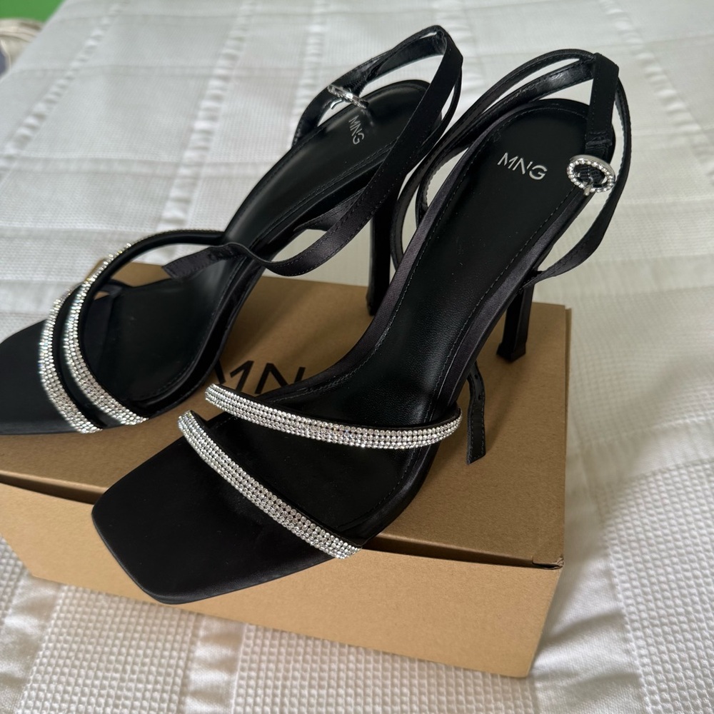 Mango Black and Silver Heels Elegant Design